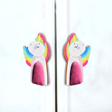 Handcrafted Acacia Wood Pink Unicorn Handle Pair
